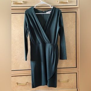 Loft Green Long Sleeve Faux Wrap Dress Zip Back Stretch Size 4